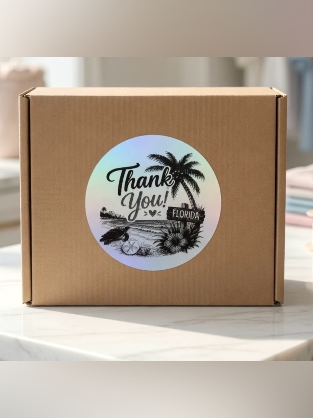 Florida Thank You Stickers 2”Round Holographic -100ct.